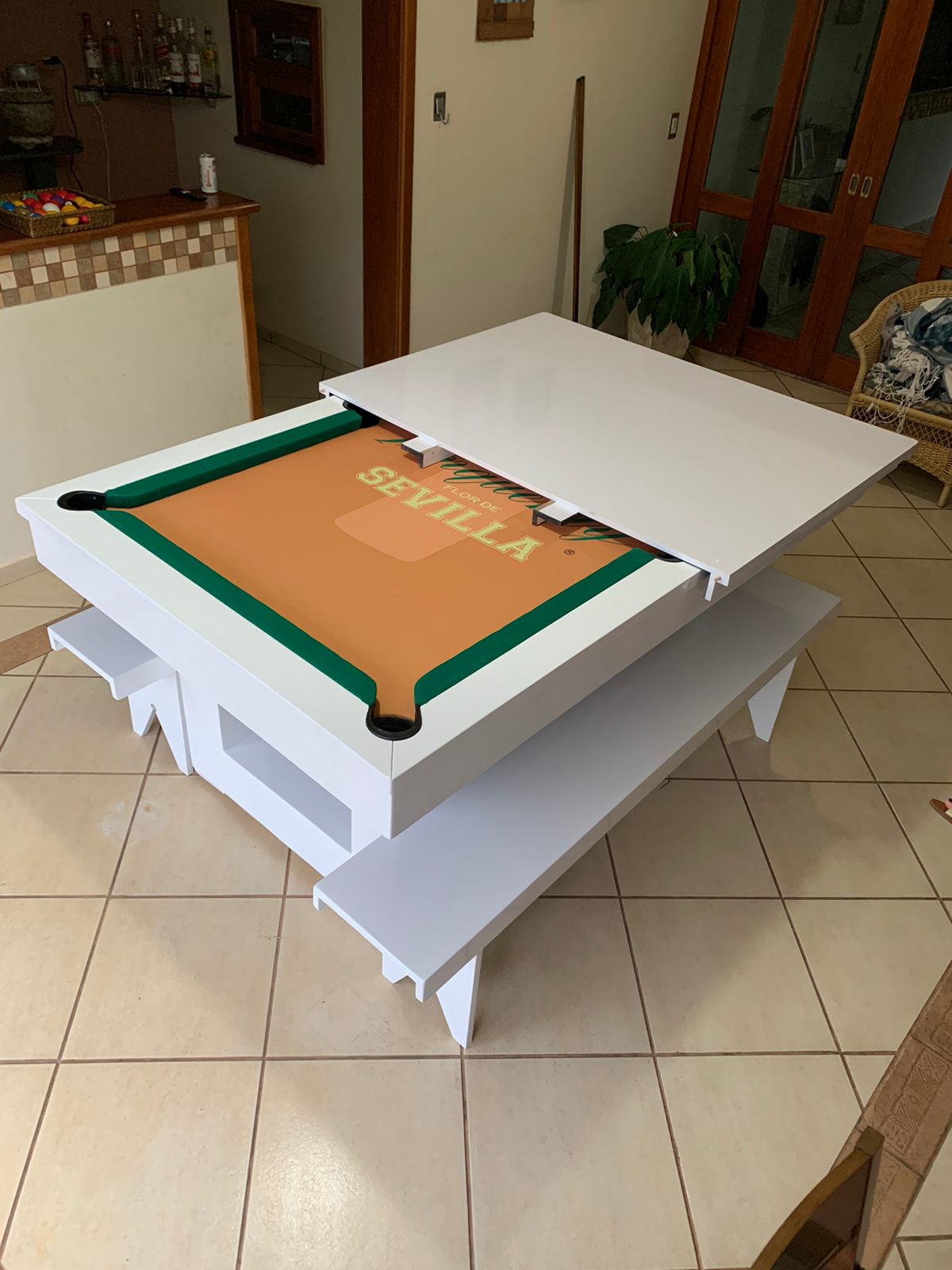 Mesa de Jantar e Sinuca Sextavada com Tampo de Jantar Nova imbuia -  Bilhart`s