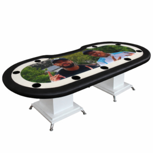 Mesa Poker Signature dupla com porta-copos e tecido personalizado – Bilhares Mercedes