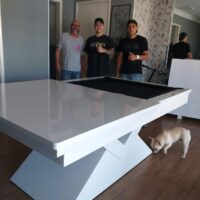 Mesa de bilhar e Jantar - Modelo Diamante - Branco brilhante