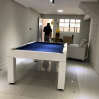 Mesa de bilhar e jantar – Modelo Premium – Cor branca acetinado