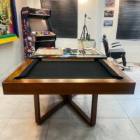 Mesa de bilhar e jantar Nexus, caçapas embutidas, pé em Peróba maciça