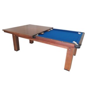 Mesa multifuncional 3 em 1 de madeira maciça com tampo de jantar e ping pong, base de pedra ardósia.